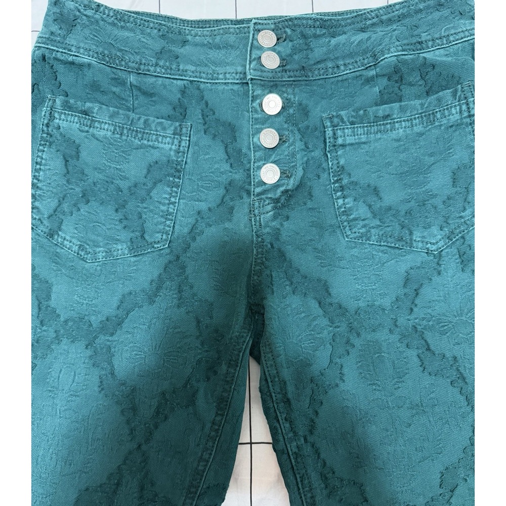 We The Free People Liv Pants Women's 28 Green Flare Leg Stretch Textured Design - Picture 6 of 10